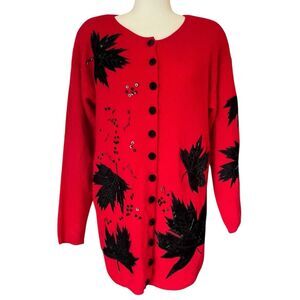 Laura Winston Vintage Wool Angora Cardigan Sweater Red Maximalism Womens Medium